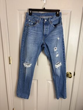 501 Levi's Distressed Womens Denim Jeans High Waisted Straight Button 101